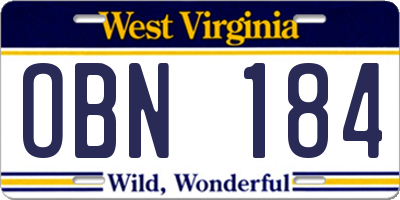 WV license plate OBN184