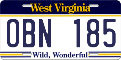 WV license plate OBN185