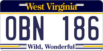 WV license plate OBN186