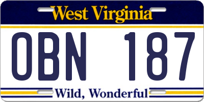 WV license plate OBN187