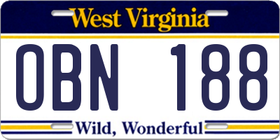 WV license plate OBN188
