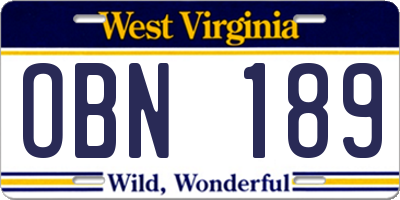 WV license plate OBN189
