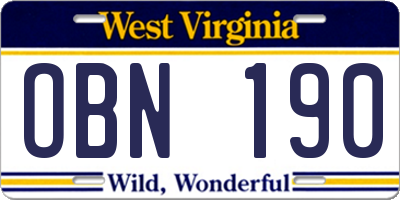 WV license plate OBN190