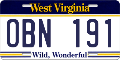 WV license plate OBN191