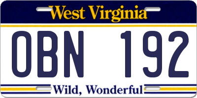 WV license plate OBN192