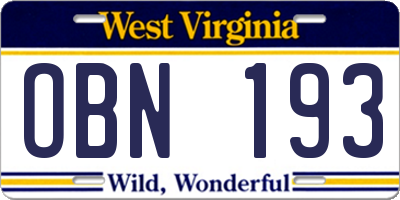 WV license plate OBN193