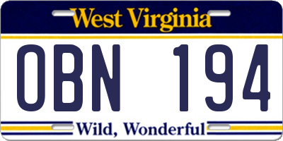 WV license plate OBN194