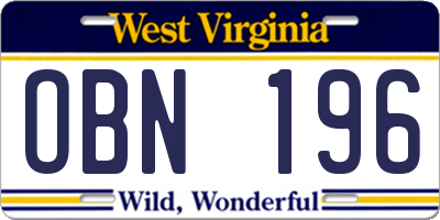 WV license plate OBN196