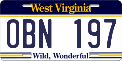 WV license plate OBN197