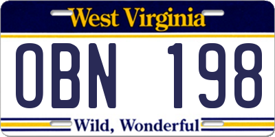 WV license plate OBN198