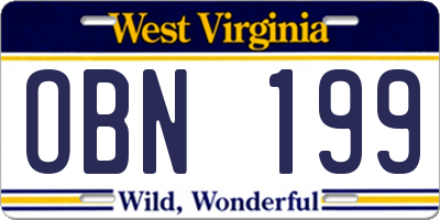 WV license plate OBN199
