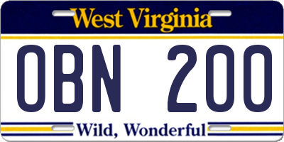 WV license plate OBN200