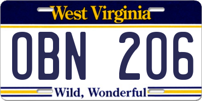 WV license plate OBN206
