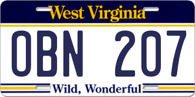 WV license plate OBN207