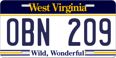 WV license plate OBN209