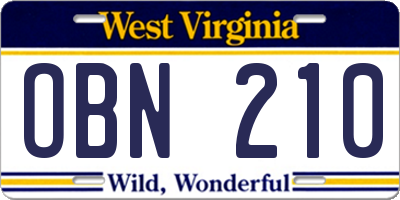 WV license plate OBN210