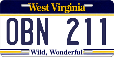 WV license plate OBN211