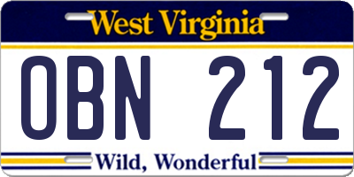 WV license plate OBN212