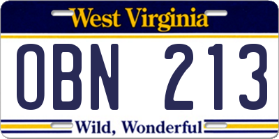 WV license plate OBN213