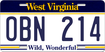 WV license plate OBN214