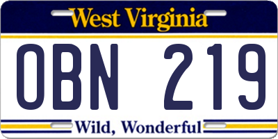 WV license plate OBN219
