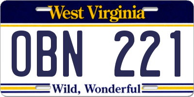 WV license plate OBN221