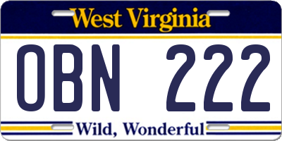 WV license plate OBN222