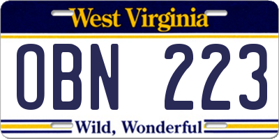 WV license plate OBN223