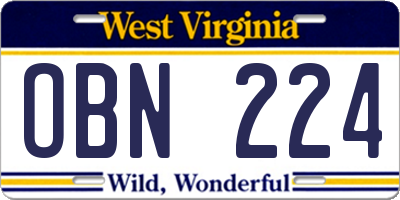 WV license plate OBN224