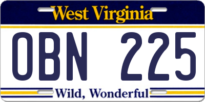 WV license plate OBN225
