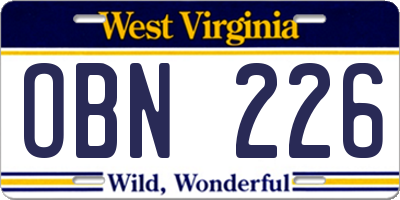 WV license plate OBN226