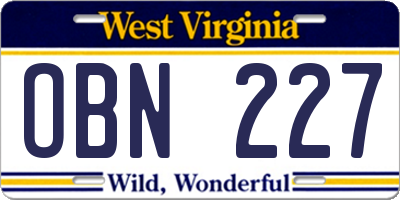 WV license plate OBN227