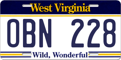WV license plate OBN228