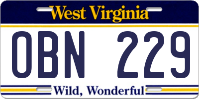 WV license plate OBN229