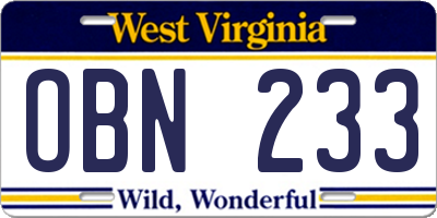 WV license plate OBN233