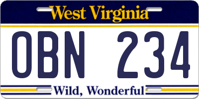 WV license plate OBN234