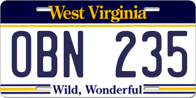 WV license plate OBN235