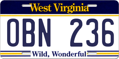 WV license plate OBN236