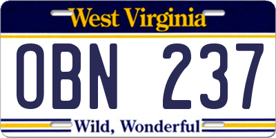 WV license plate OBN237