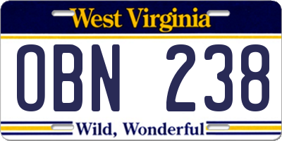 WV license plate OBN238