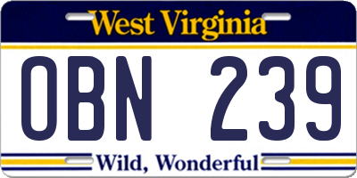 WV license plate OBN239