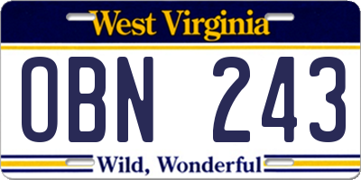 WV license plate OBN243