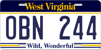 WV license plate OBN244