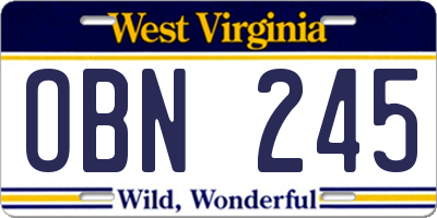 WV license plate OBN245