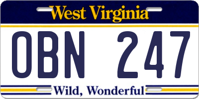 WV license plate OBN247