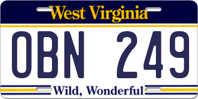 WV license plate OBN249