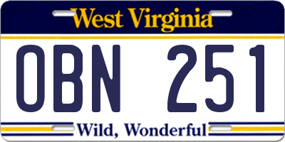 WV license plate OBN251