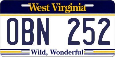 WV license plate OBN252