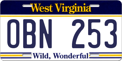 WV license plate OBN253