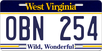WV license plate OBN254